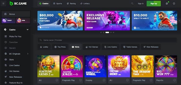 BC Game Casino homepage - the best Bitcoin slots