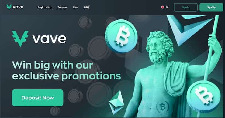 Vave Casino homepage - the best Bitcoin slots casinos