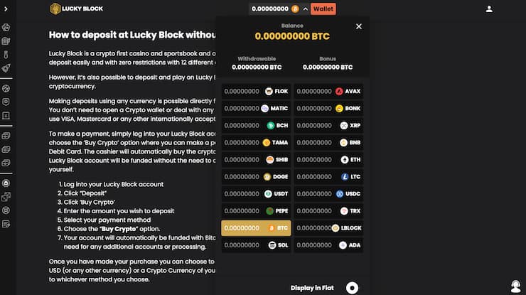 Lucky Block Deposits page